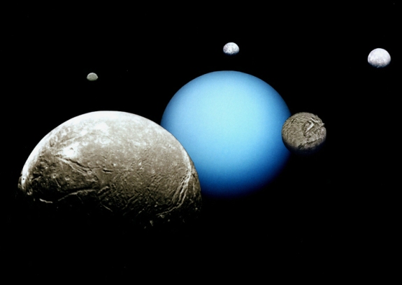 Uranus and five of it's largest moons