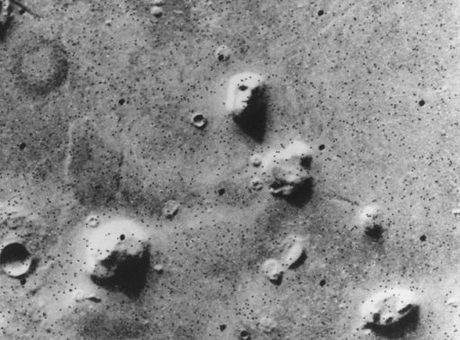 The famous Face on Mars as seen by the Viking orbiter in 1976 