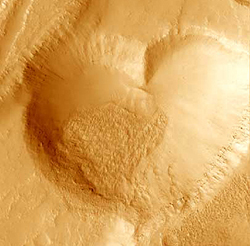 Heart-shaped crater on Mars