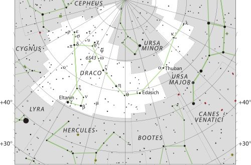 Draco constellation map. Image credit: IAU and Sky & Telescope magazine.