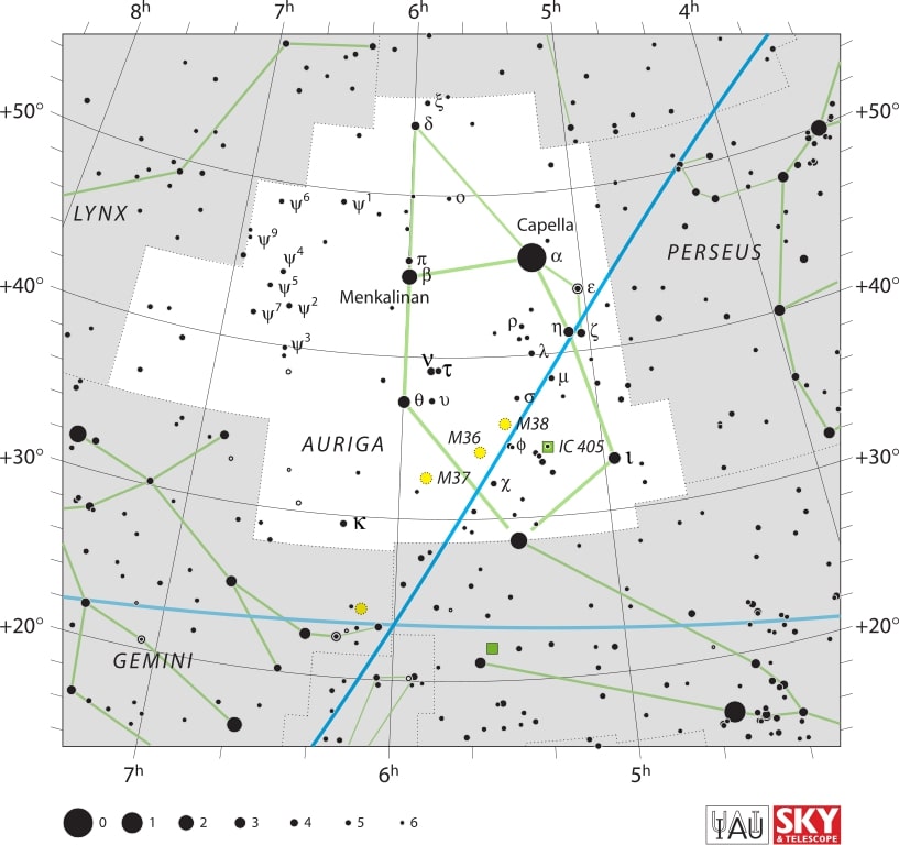 Auriga Constellation Map IAU
