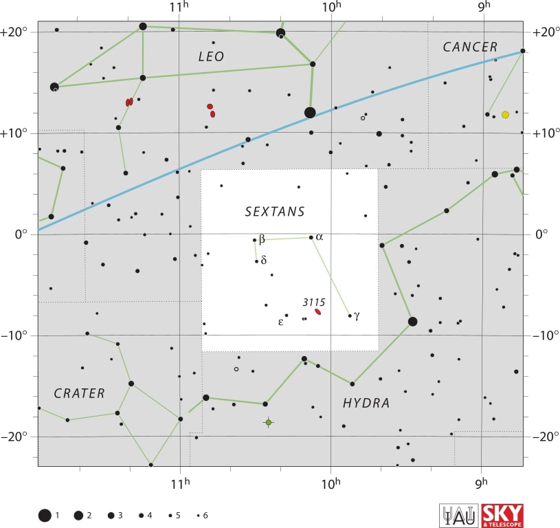 Sextans Constellation Map IAU