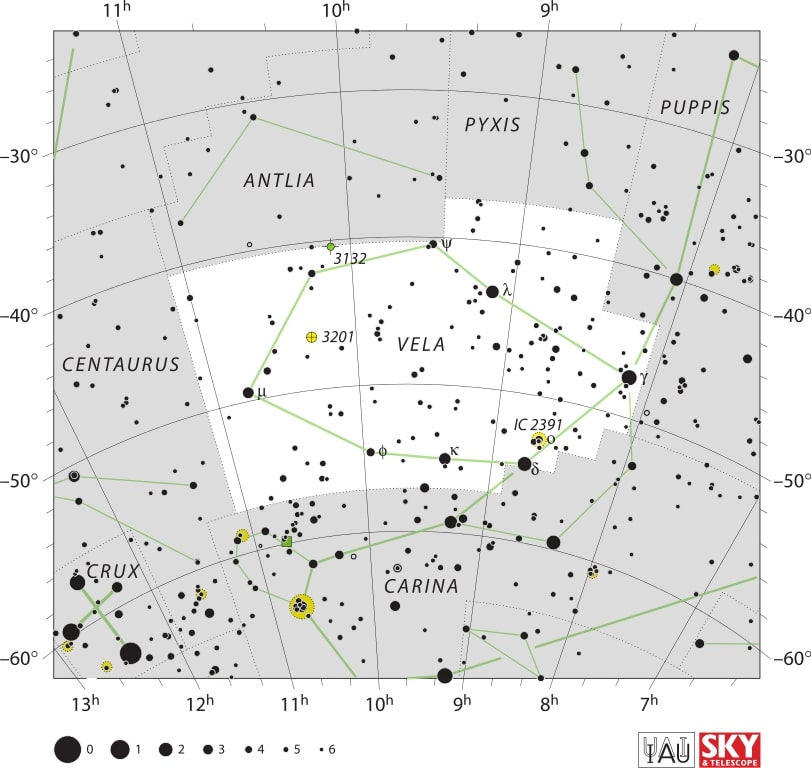 Vela Constellation Map IAU
