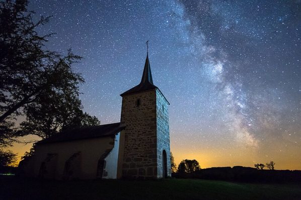 Savault Chapel In A Clear Starry Night, In Ouroux En Morvan, Bourgogne, France